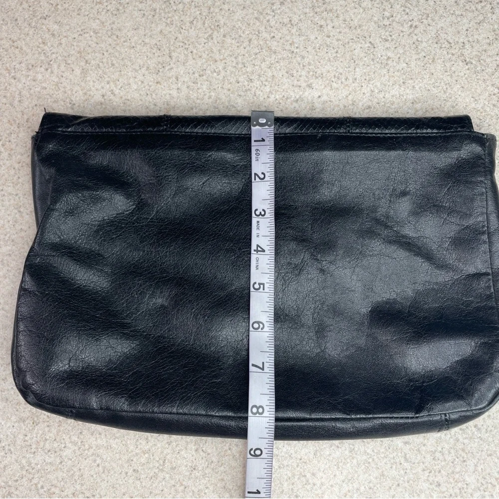 Vintage Leather Black Fold-over Clutch Tassel